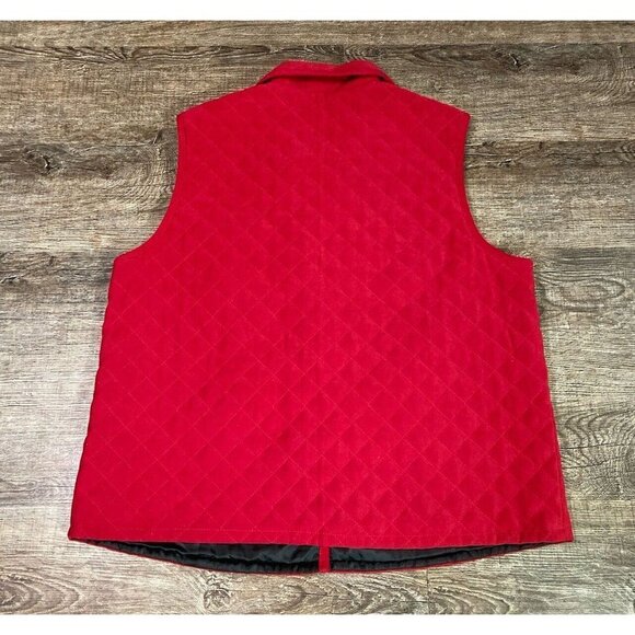 Talbots Womens Quilted Collared Vest Red Snap Front Stretch Petites M - Picture 7 of 7